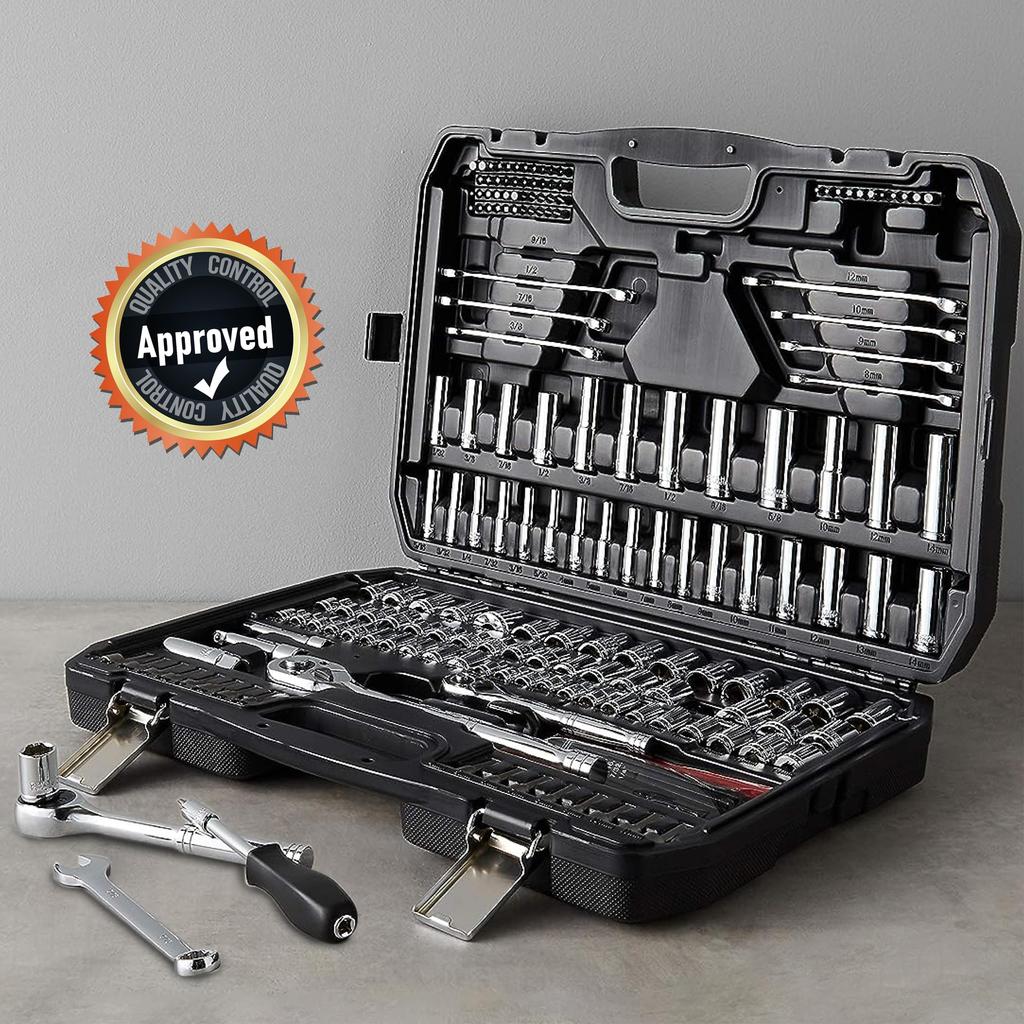 Amazon Basics Mechanic Socket Tool Kit Set with 201 Pieces Case,