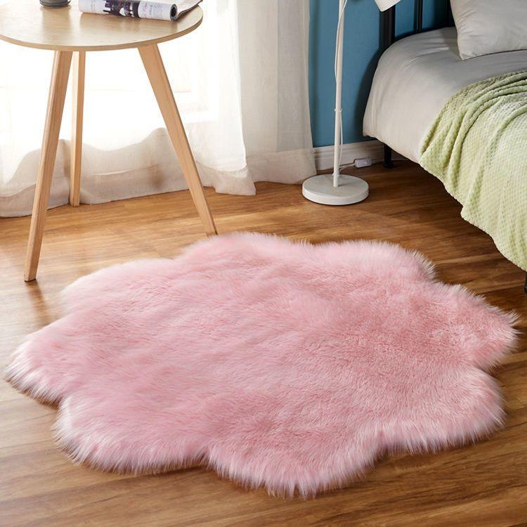 Burgundy Plum Blossom Plush Carpet, Round Wool Living Room Bedroom Bedside Floor Mat