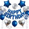 Black Gold Happy Birthday Decorations Balloon Kit with Banner Foil Heart and Star Valentine's Day Wedding Party Balloons