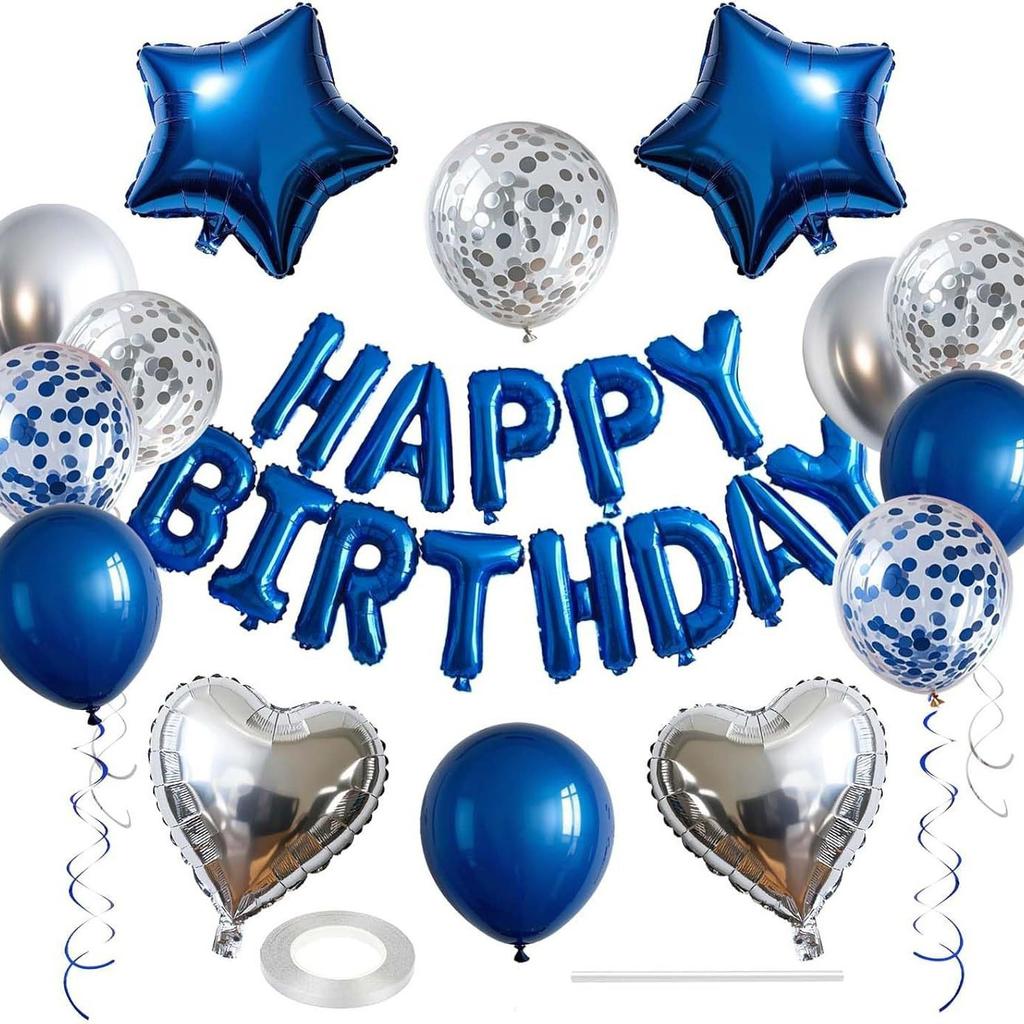 Black Gold Happy Birthday Decorations Balloon Kit with Banner Foil Heart and Star Valentine's Day Wedding Party Balloons