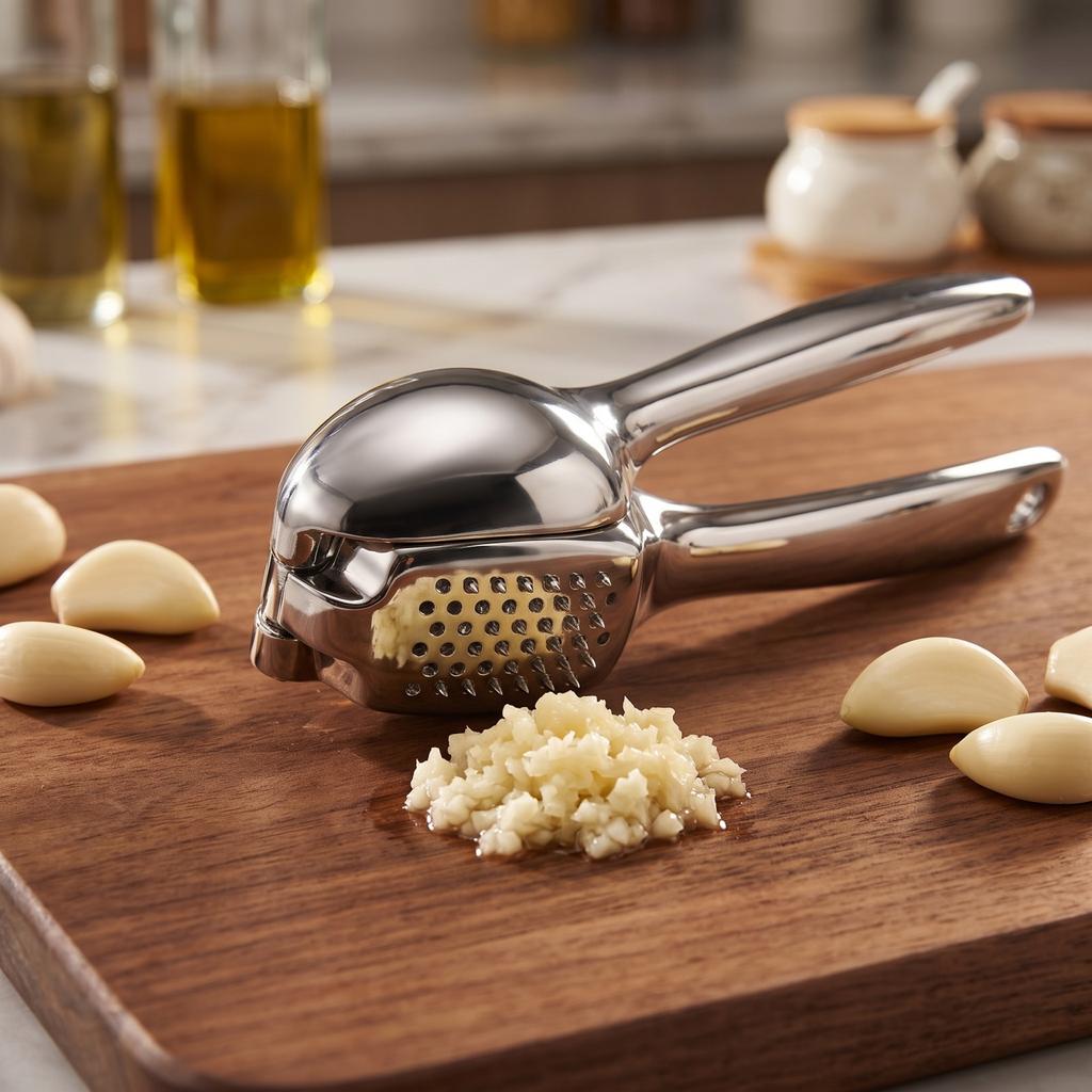 Manual Garlic Press and Mincer – Stainless Garlic for Kitchen, Easy Garlic Crusher for Garlic, Kitchen Gadget for Home Cooking