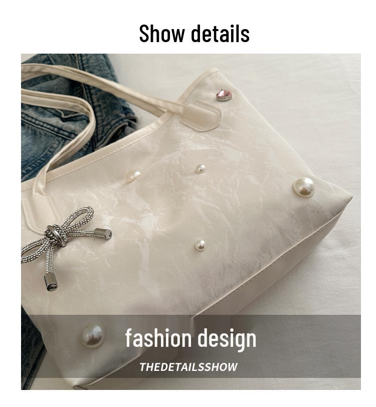 Large Capacity Women's Tote Bag - 2025 High-End Versatile Pearl Bow Handbag/Shoulder Underarm Bag