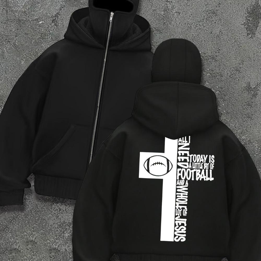 Double Hat, Double Neck Men's and Women's Fashionable Street Style Hooded Sweatshirt with Printed Zipper Pattern Sweatshirt