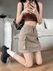 Women's A-line Grey Drawstring Midi Skirt - Slimming, Elastic Waist, Summer Casual Workwear