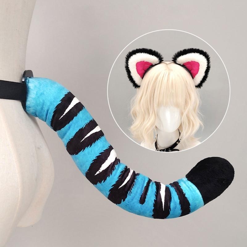 Handcraft Plush Tigers Ears Headband Faux Furs Tail for Halloween Cosplay Party Costume Accessories for Kids Adults