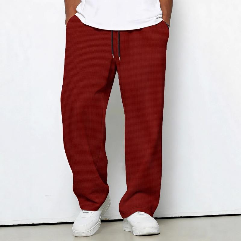 Herren Elastischer Bund mit Kordelzug Waffelstruktur Lässige Hose Locker Gerades Bein Komfort Tägliche Lange Hose