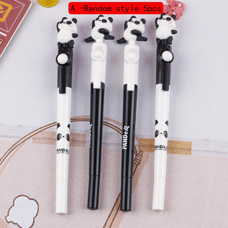 

Возвращение в учебный сезон 5 шт. 0,38 мм симпатичная высококачественная черная вращающаяся ручка с изображением панды нейтральная ручка креативная ручка для подписи ученика A -Random style 5pcs