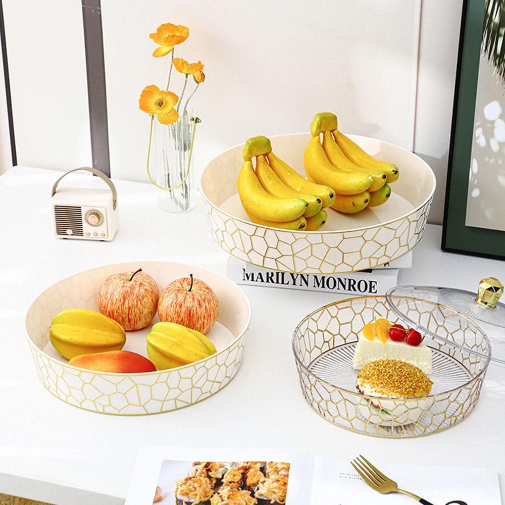 New Round Fruit Plate with Lid Transparent Fruit Tray Stone Grain Fruit Tray Desktop Sundries Storage Box Fruit Bowl