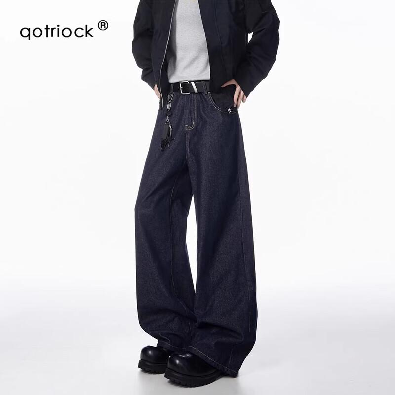 QOTRIOCK Unisex Clean-Fit Straight-Leg Raw Denim Jeans 2XL