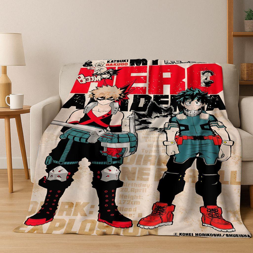 Anime My Hero Academia Deku Katsuki Cartoon Flannel Blanket,Cozy Soft Throw Blanket for Home Bedroom Bed Sofa Picnic Cover Kids