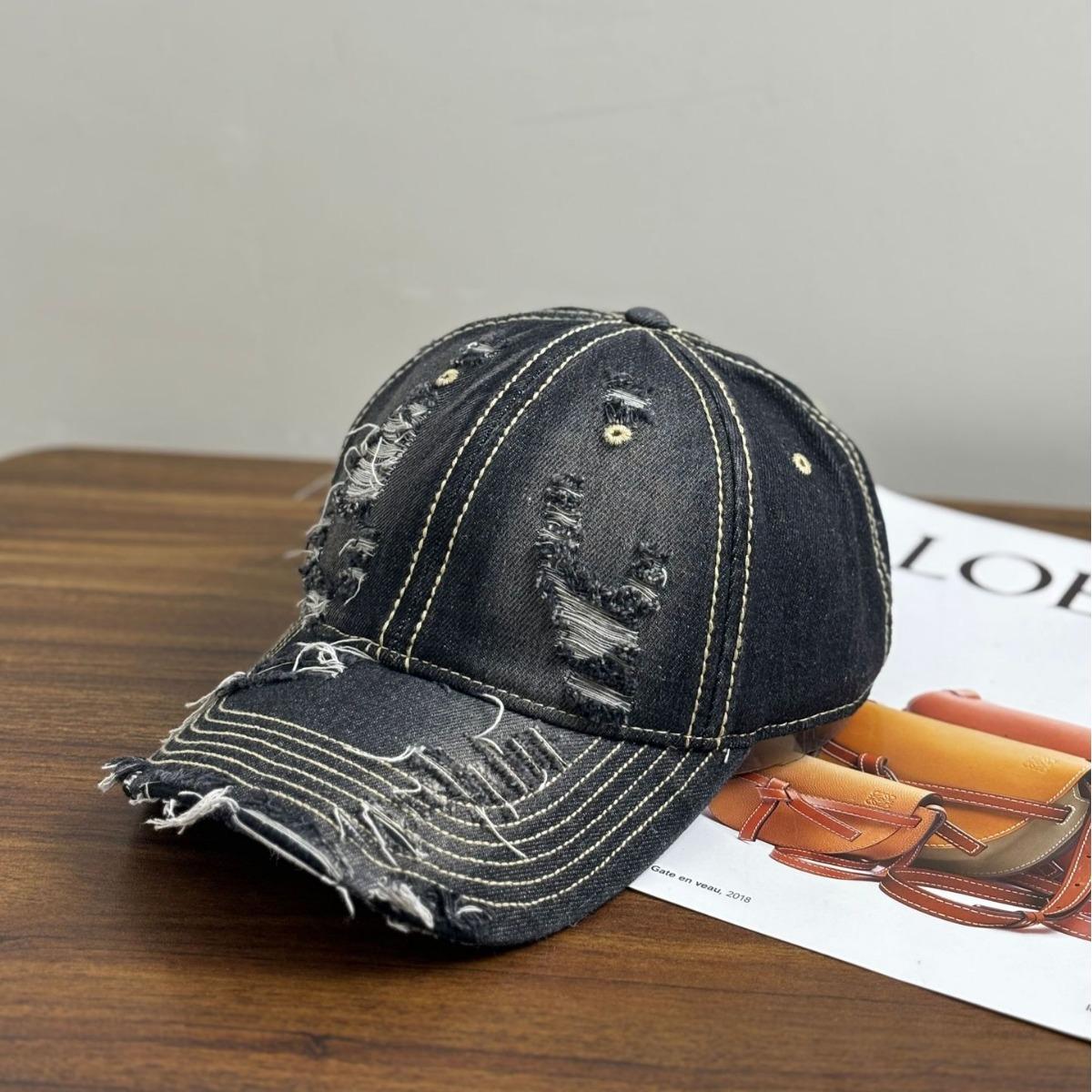 

Осенняя шапка женская индивидуальная потертая джинсовая рваная кепка для отдыха на природе мужская дорожная солнцезащитная козырек бейсболка M（56-58cm） чёрный