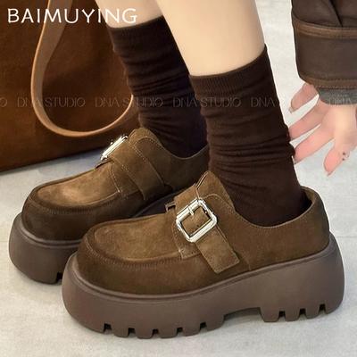 Suede Platform Women Chunky Mary Janes Shoes Designer Buckle Mid Heels Shoes 2025 Trend Winter Fad Pumps Dress Femme Chaussures