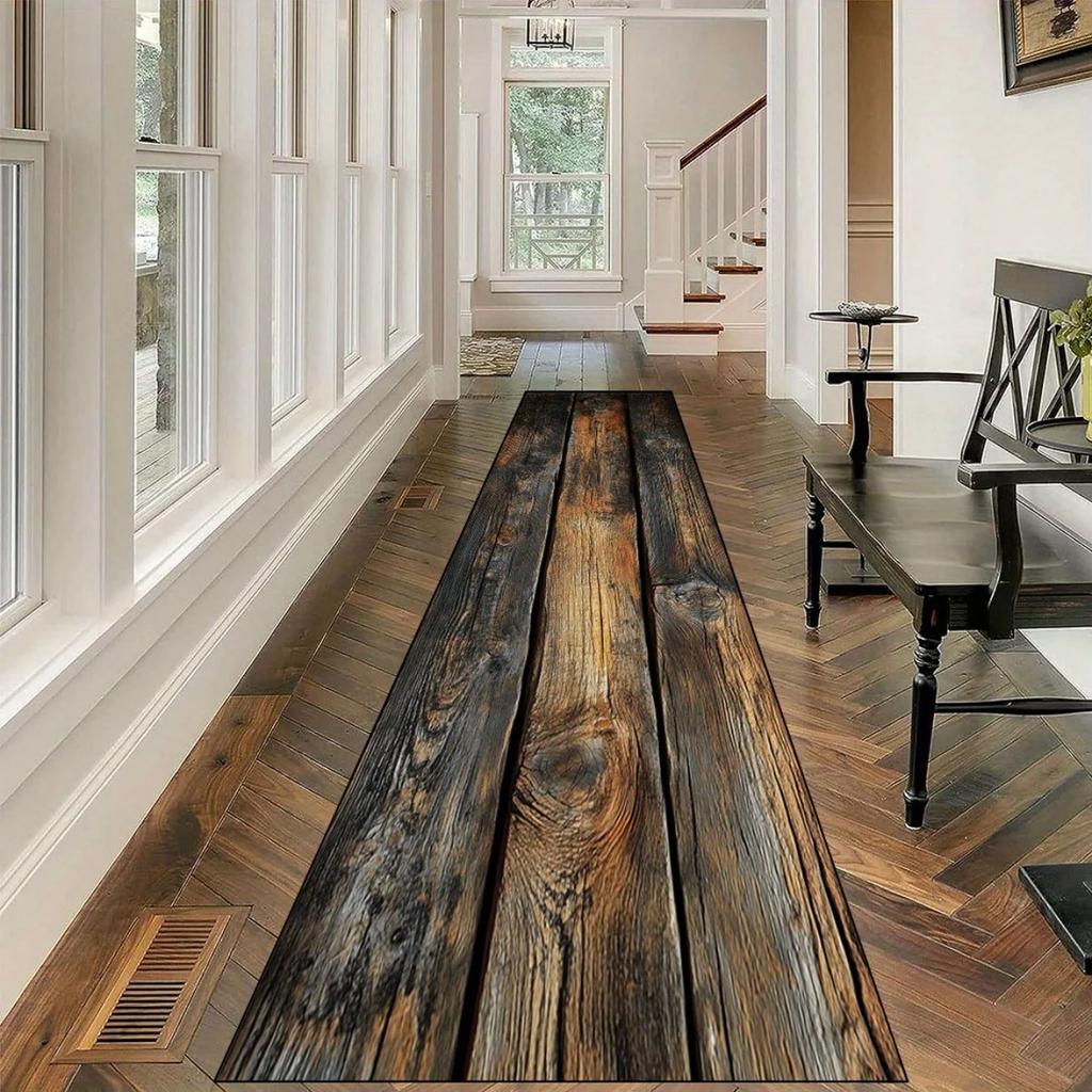 Vintage Teppich mit Holzmaserung - Strapazierfähige und leicht zu reinigende Küchenbodenmatte, Flur-Durchgangs-Bodenmatte, Heimdekoration