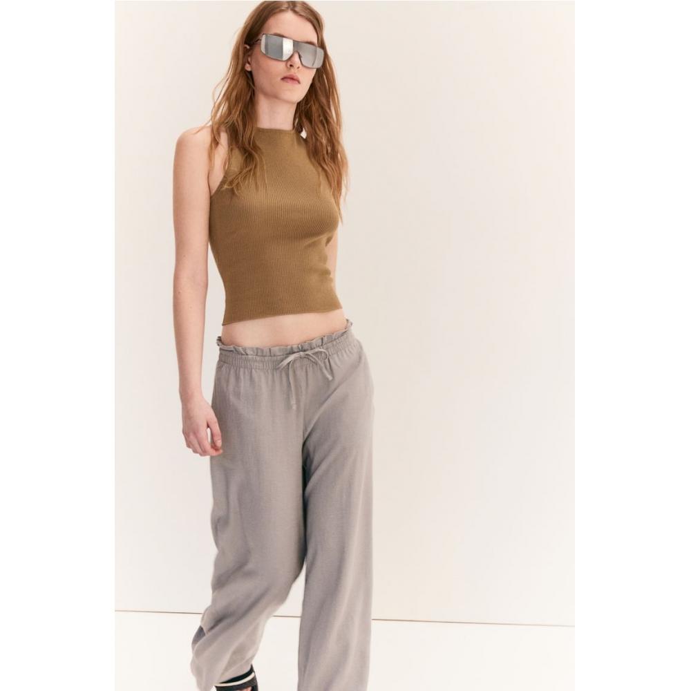 

Топ без рукавов HM Ribknit с перекрещенной спиной, темно-бежевый