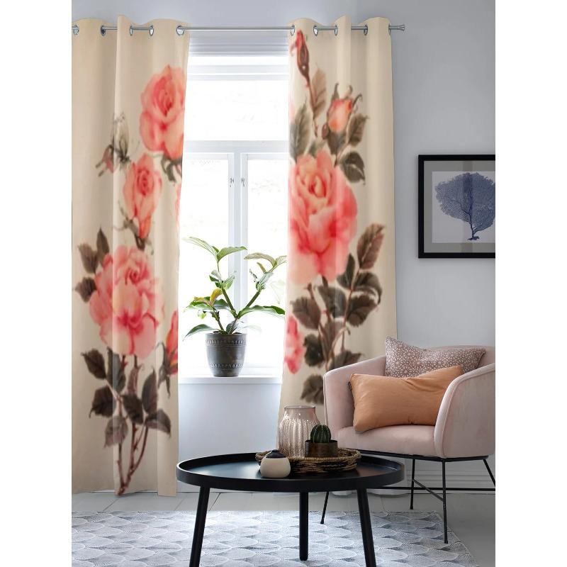 Flowers Of Pink Roses And A Butterfly Window Curtain For Kids Room Home Blinds Curtains For Living Room Bedroom Window Drapes