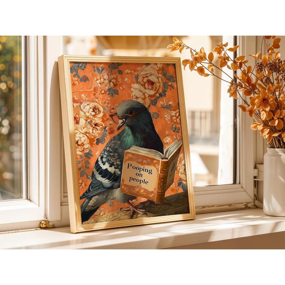 Animal Reading Book Wall Decor Poster, Funny Cat Print, Animal Reading Funny Book Art, Humorous Animal Art Home Decor Gift