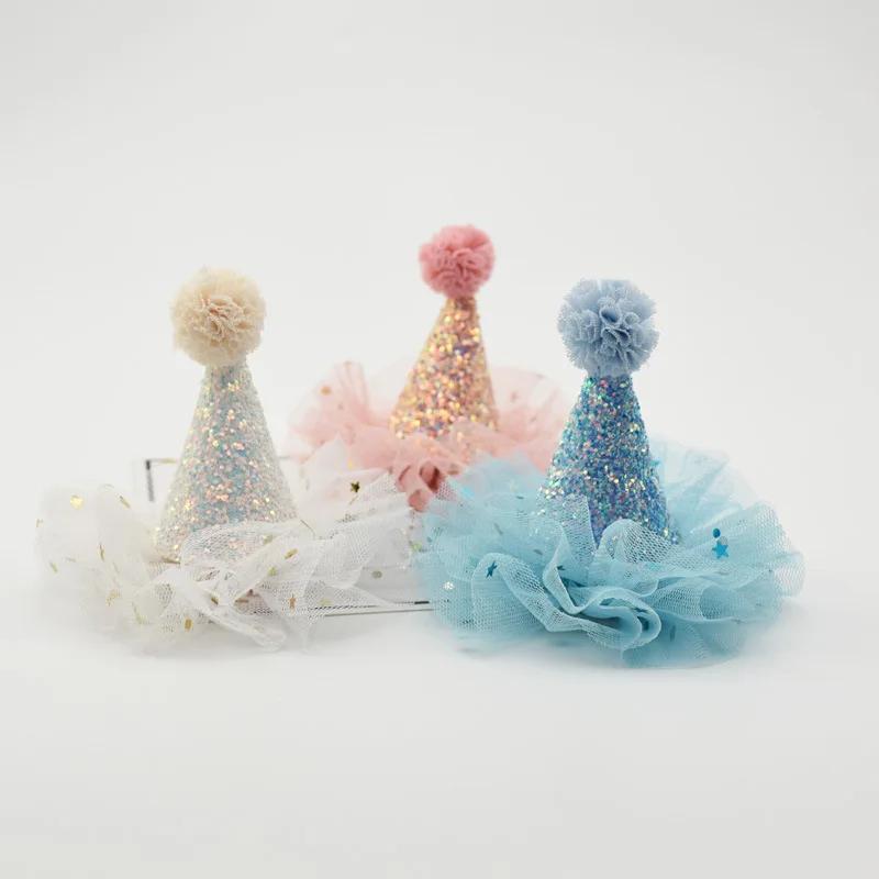 1 PC Fashion Cute Girl Crown Princess Hairpin Lace Pearl Shiny Star Headband Hairpin Hairpin Hair Accessories Hair Birthday Hat