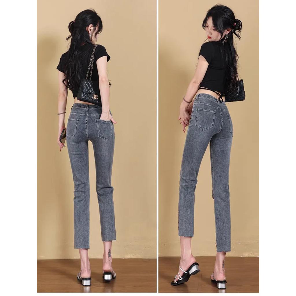 VIONA Vaqueros de Mezclilla Y2K Estilo Coreano Pantalones de Mujer Pierna Recta Elásticos Ocho Puntos Patrón de Ladrillo Adelgazantes Cintura Alta Bordado Hueco