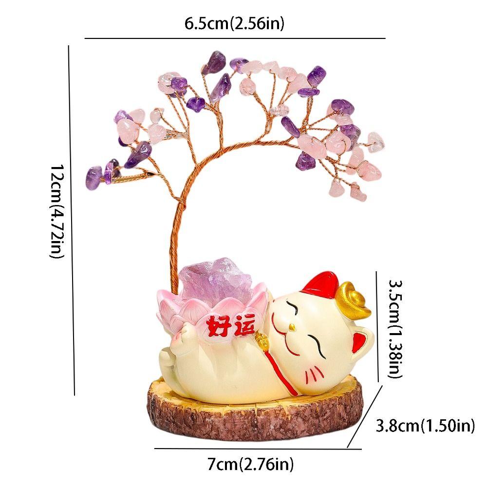 Creative Design Natural Crystal Crystal Tree Colorful Gravel Fortune Cat Fortune Tree Christmas Gifts