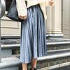 Elegant Pleated Mid-Length Skirt: Spring/Autumn, Solid Color, Elastic Waist, Loose Fit, Plus Size.