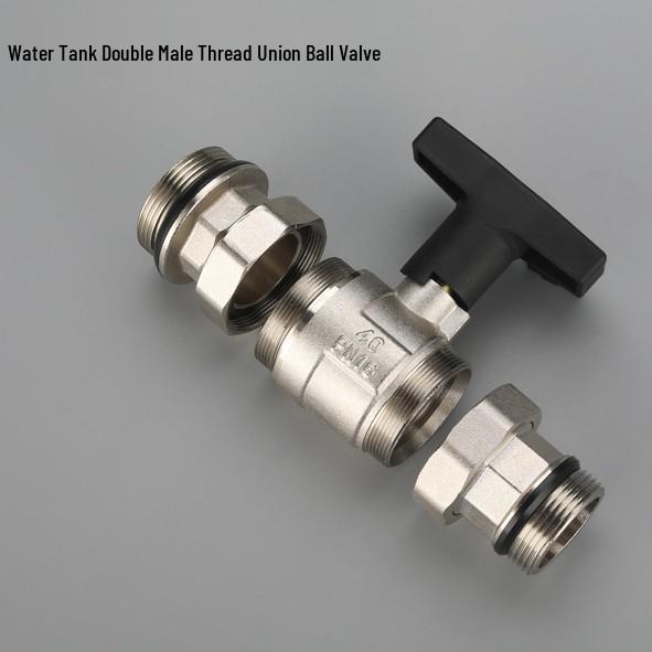 Double-Circuit PPR Ball Valve with Male/Female Threads, Double Union, Straight-Through, Buffer Tank, High Stem, Large Bore, Brass Valve