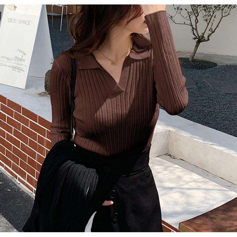 Solid Color V-Neck Long Sleeve Knit Sweater Top for Women, Spring 2025 Slim Fit