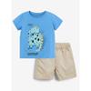 Boys' Blue Short-Sleeved Handsome Dinosaur Suit Baby Cartoon Top and Shorts Two-Piece Set Kidsren's Summer Clothing for Small and Medium-Sized Kidsren