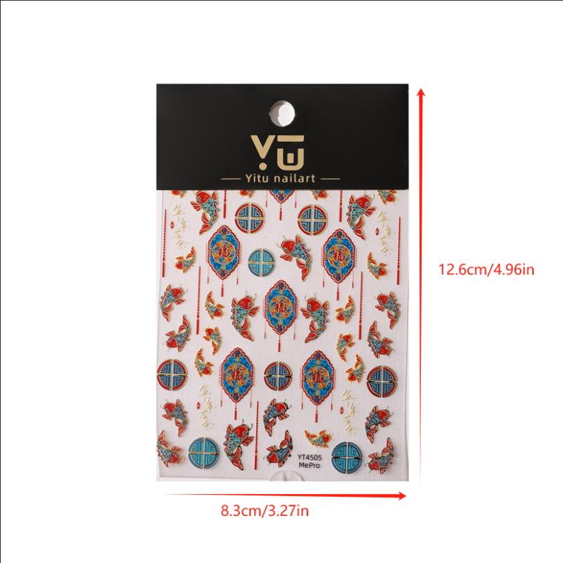 

1 лист 3D рельефная наклейка для ногтей Фу слово карп клейкие наклейки красный цветочный слайдер аксессуары для ногтей для нейл-арта DIY украшения