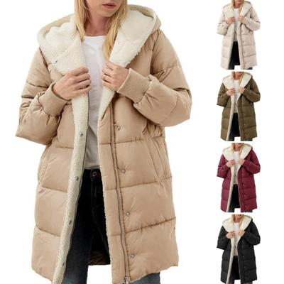Wintermantel für Damen, dickes Fleece-Futter, winddicht, mit Reißverschluss, Kapuze, elastische Bündchen, Taschen, lange Ärmel, wärmespeichernde Strickjacke
