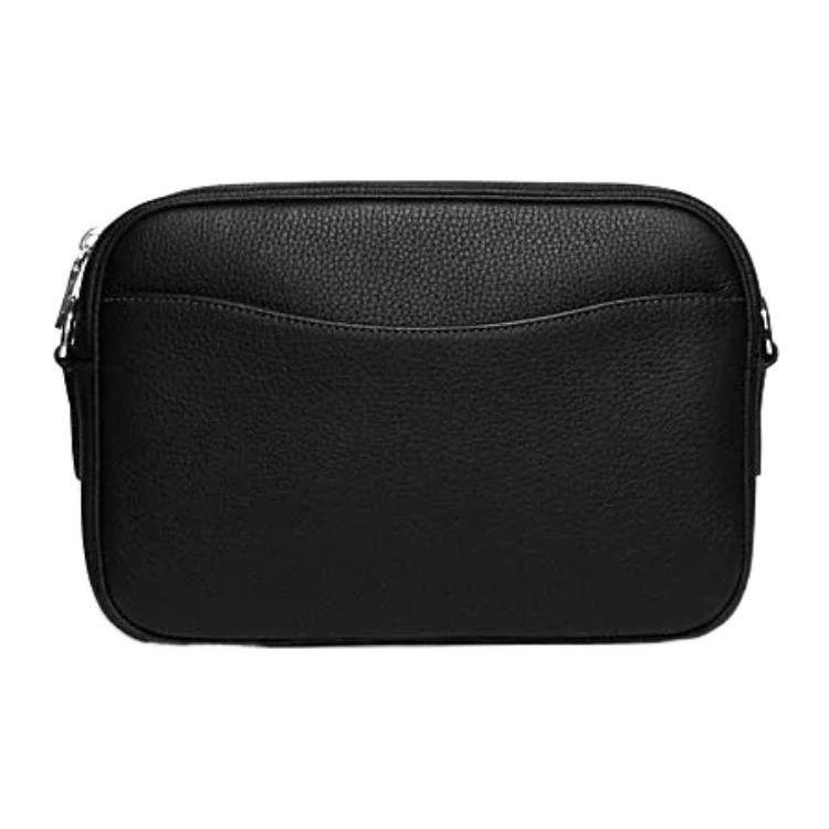 Coach Elias 25 Silver Letter Logo Zipper Closure Leather Camera Bag Men Shoulder Bag Black CJ509-SVDTV