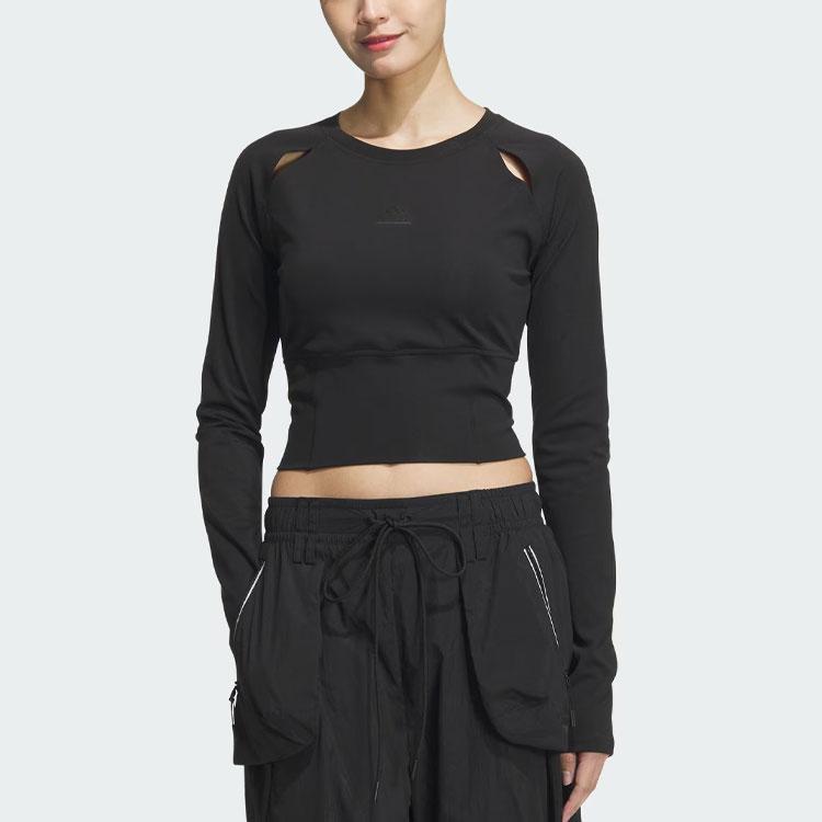 Adidas Long Sleeve Top With Logo And Cut-Out Design Women Tops Black JJ1588
