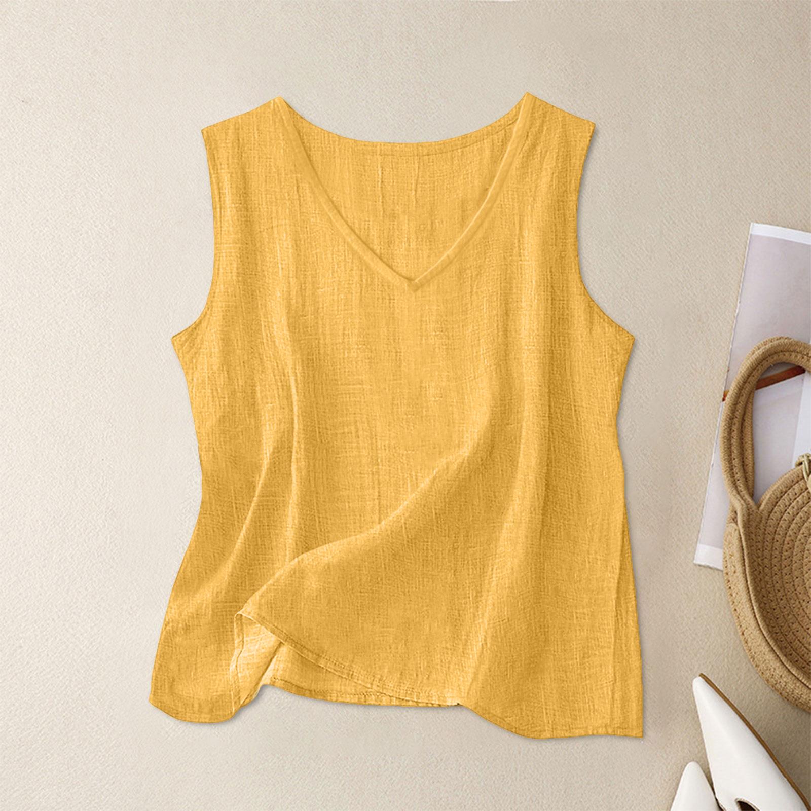 

Sleeveless V Neck Tank Top for Women Lightweight Casual Loose Fit Summer Blouse Soft Breathable Fabric XL жовтий