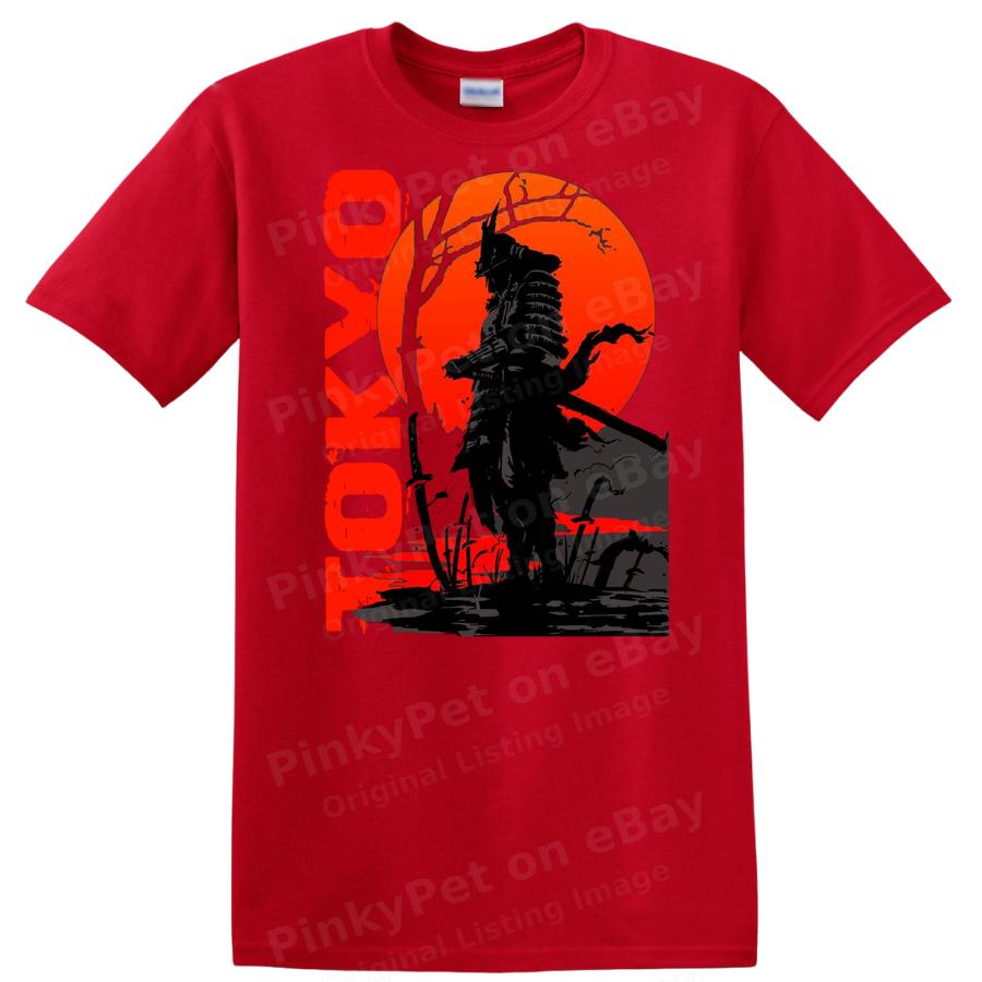 Tokyo Samurai Sunset Silhouette Graphic T Shirt Cool Vintage Anime Tee