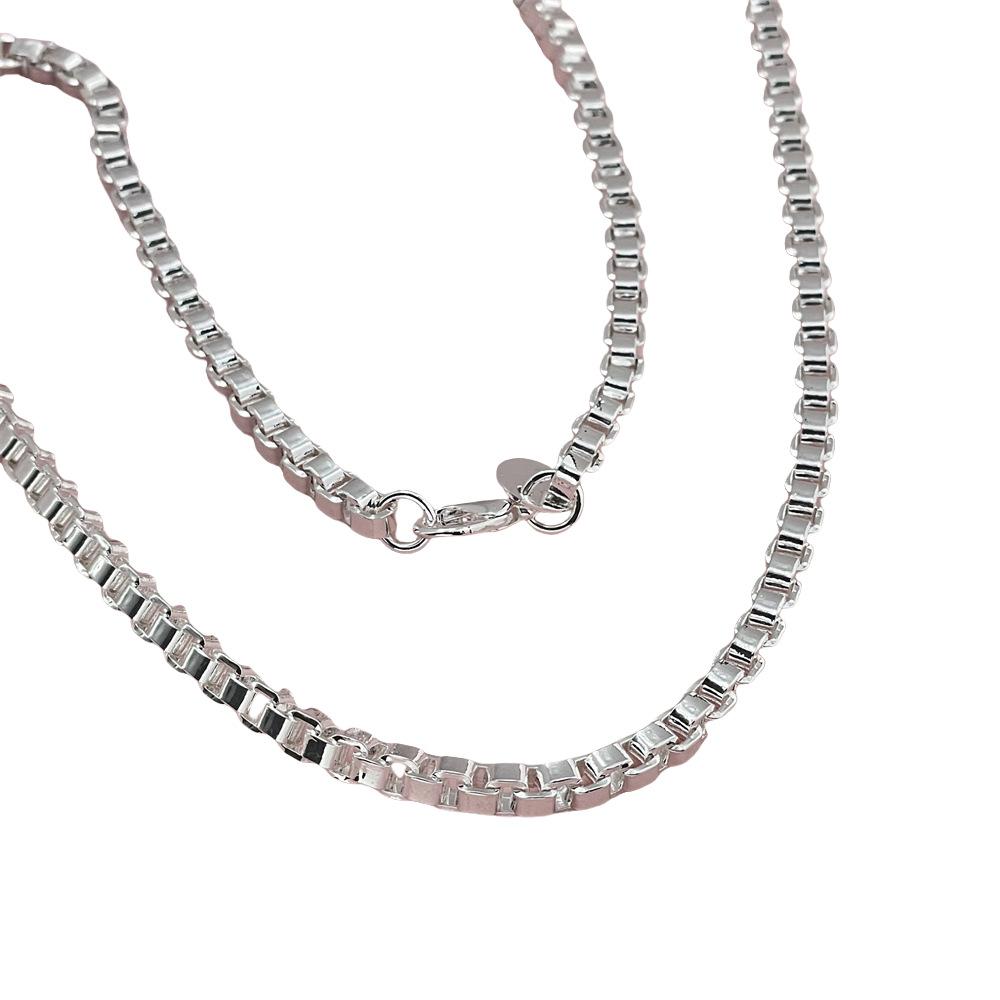 European and American Jewelry Plated 925 Silver 50CM4MM Square Box Venice Necklace