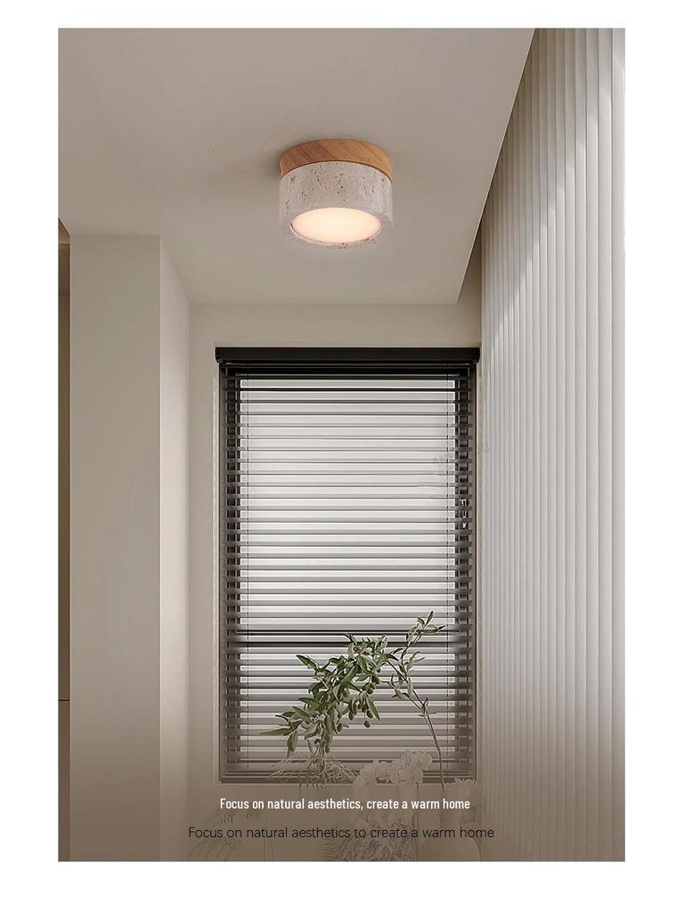 Mid-Century Wabi-Sabi LED Downlight: Yellow Travertine Surface-Mounted Ceiling Light for Hallways and Entrances