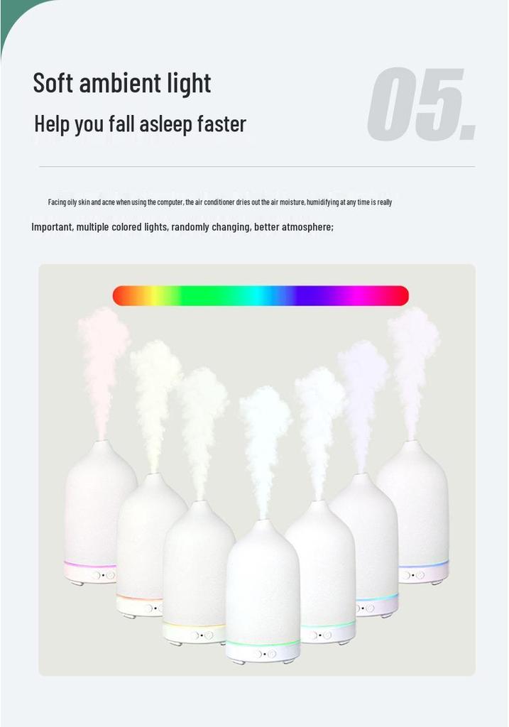 Ceramic Ultrasonic Aroma Diffuser & Humidifier with 160ml Capacity and Atmosphere Light