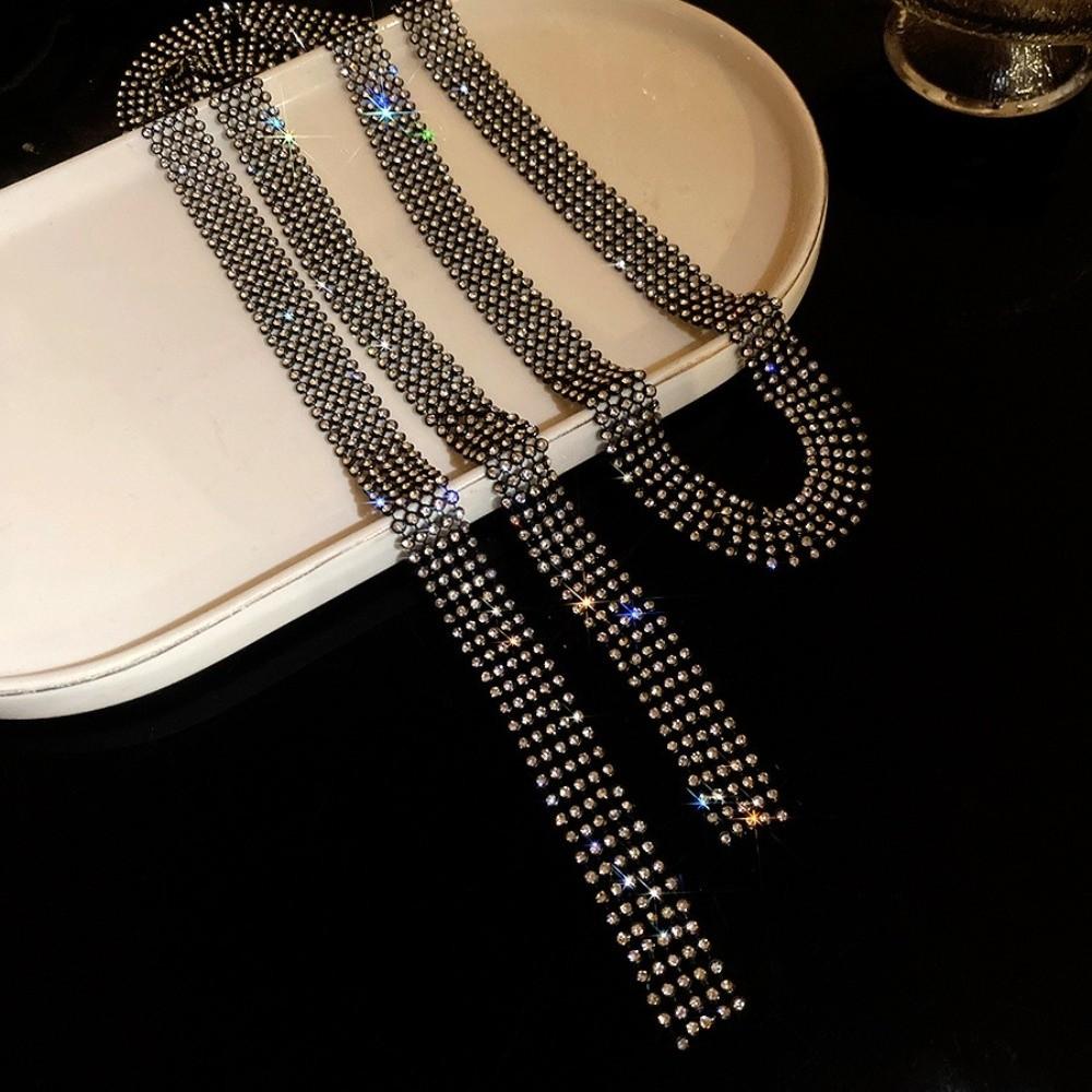 Copper Full Rhinestone Necklace Black Rhinestone Tie Fashion Decoration Shirt Tie  Party