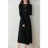 Women's Cashmere Knit A-Line Dress - Mid-Length, Round Neck, Over-the-Knee, 100% Pure, Casual and Versatile