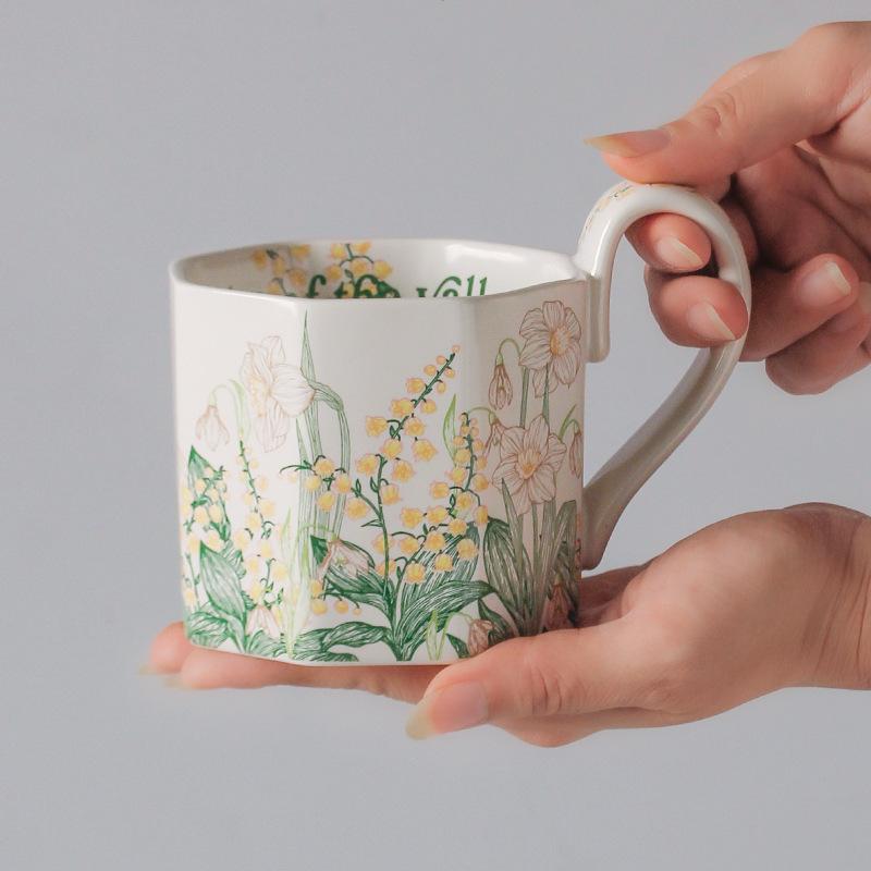 Oil Painting Flower Coffee Cup Matte Retro Exquisite Breakfast Cup Souvenir Niche Birthday Gift Girl