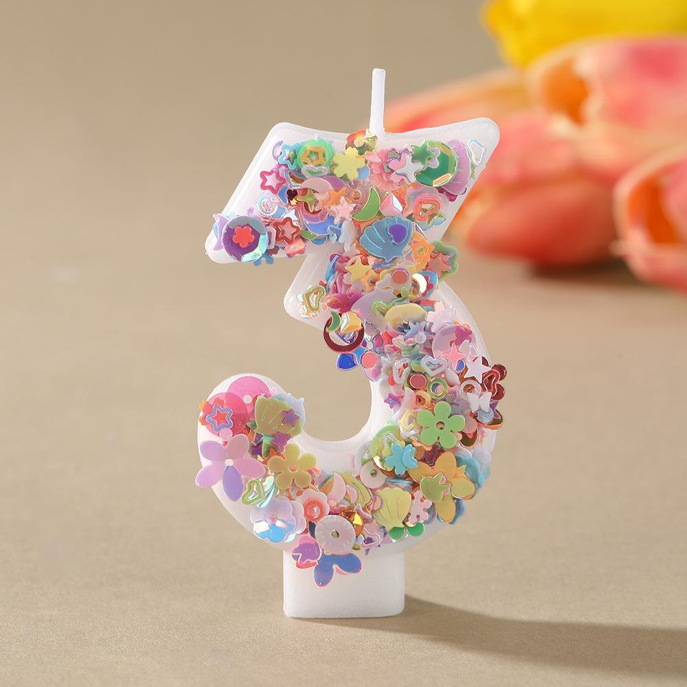 Colorful Sequin Flower Birthday Number Candles – Handmade DIY Cake Decorations