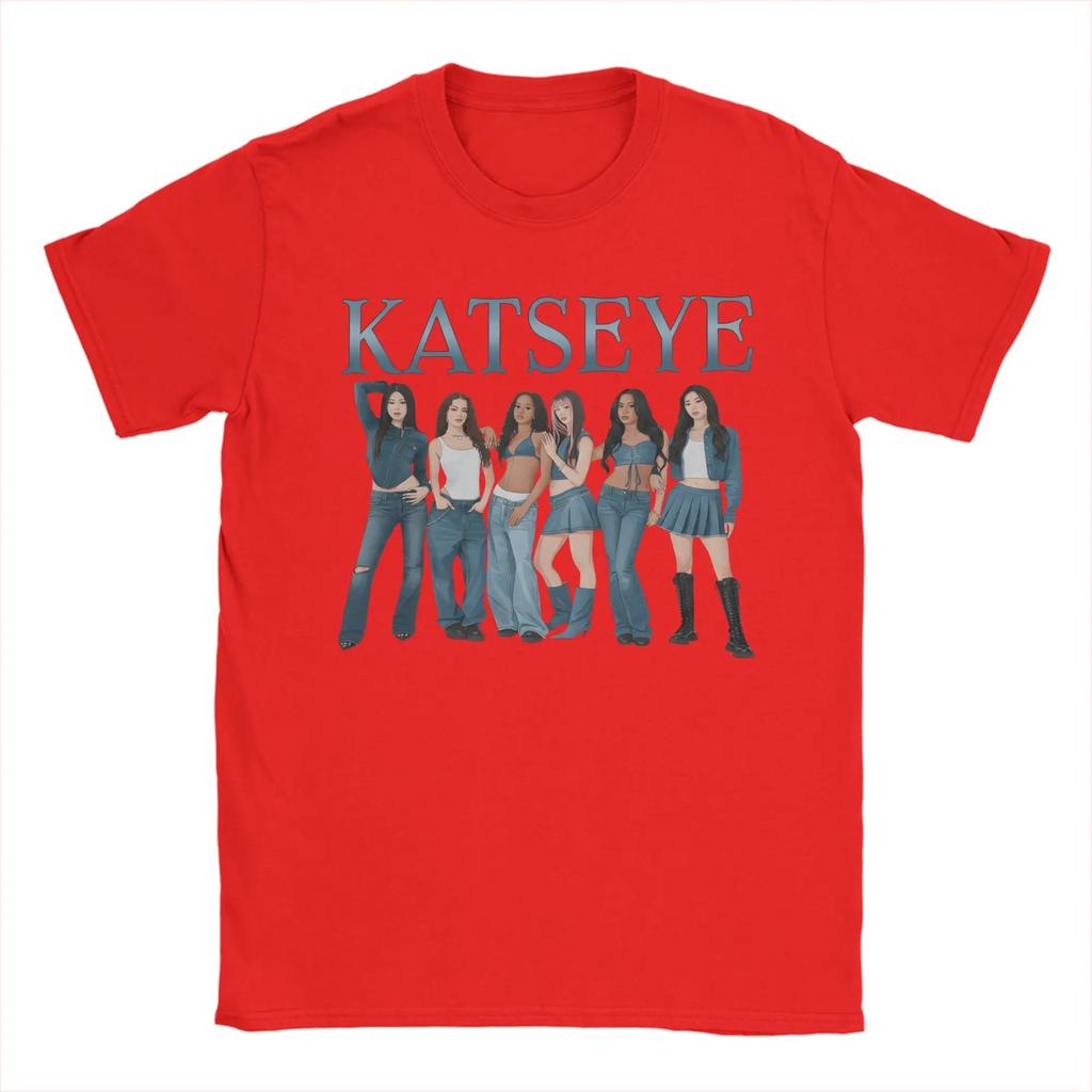 Katseye Denim Outfit Collage Fan Tribute Cotton TShirt Loose Fit for Global Girl Group Stans Comfortable Fashion Tshirts