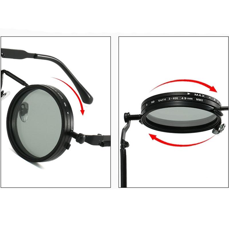 Vintage Round Steampunk Polarized Sunglasses For Men Women Outdoor Sport Shades -Level Adjustable Dimming Sun Glasses Uv400