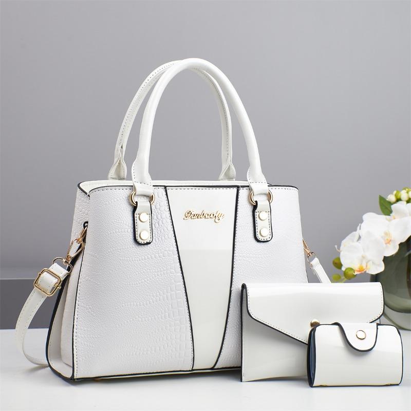 Mother and Child Bag Three-piece Handbag Crocodile Pattern Shoulder Messenger Bag Autumn and Winter Large Capacity Women's Mother Practical