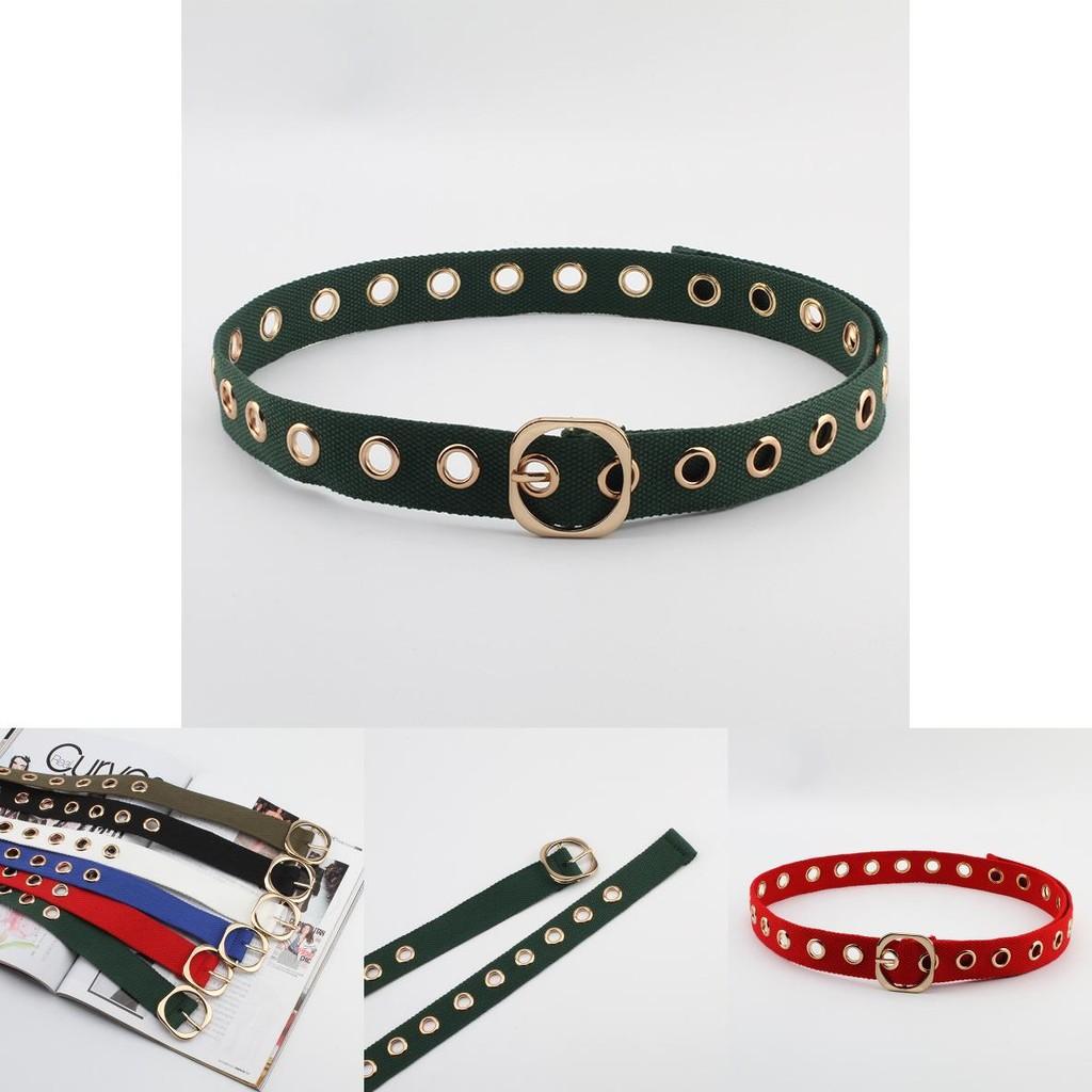 Simple Solid Color Porous Design Women Casual Canvas Belt With Square Buckle For Daily Wear