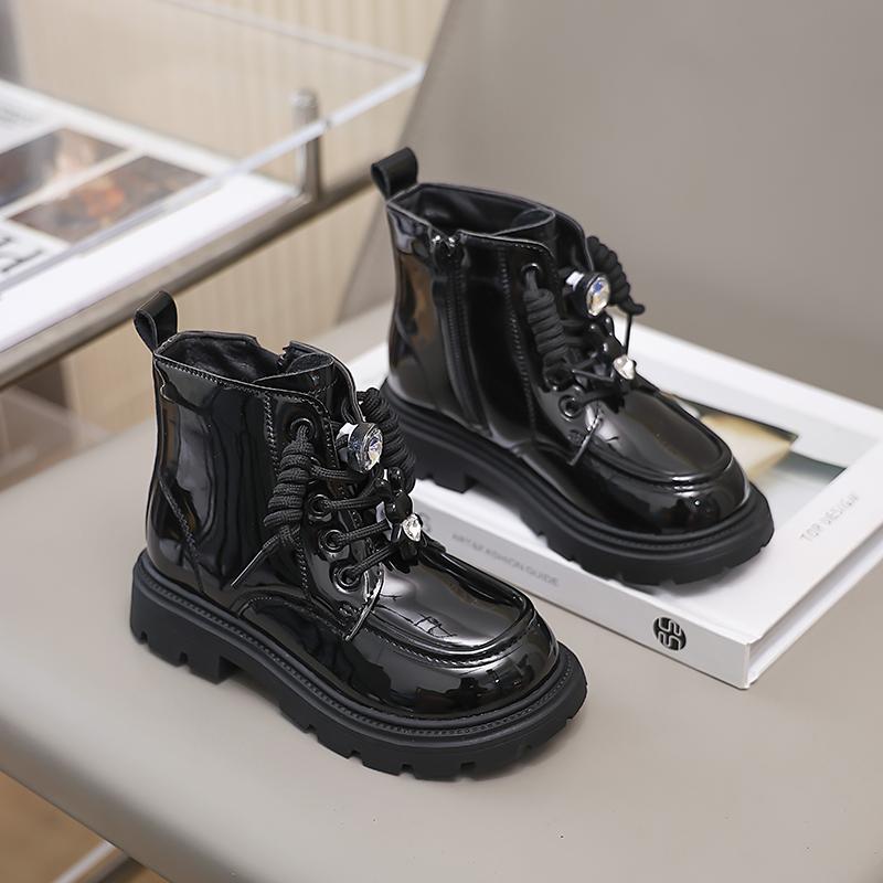 Luxury Girl Winter Boots Cute Rabbit Kids Fashion Princess Ankle Boots Thick Bottom Glossy PU Children Cotton Boots Side Zipper