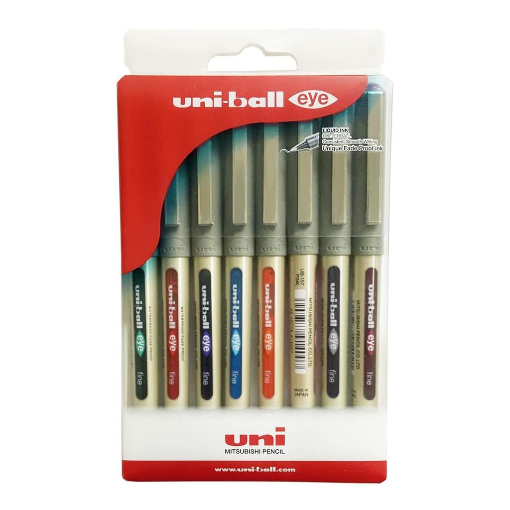 Uni-Ball Eye UB157 0.7 Mm Roller Ball Pens Multicolor Ink Pack of 8 for Office, School & Home Use