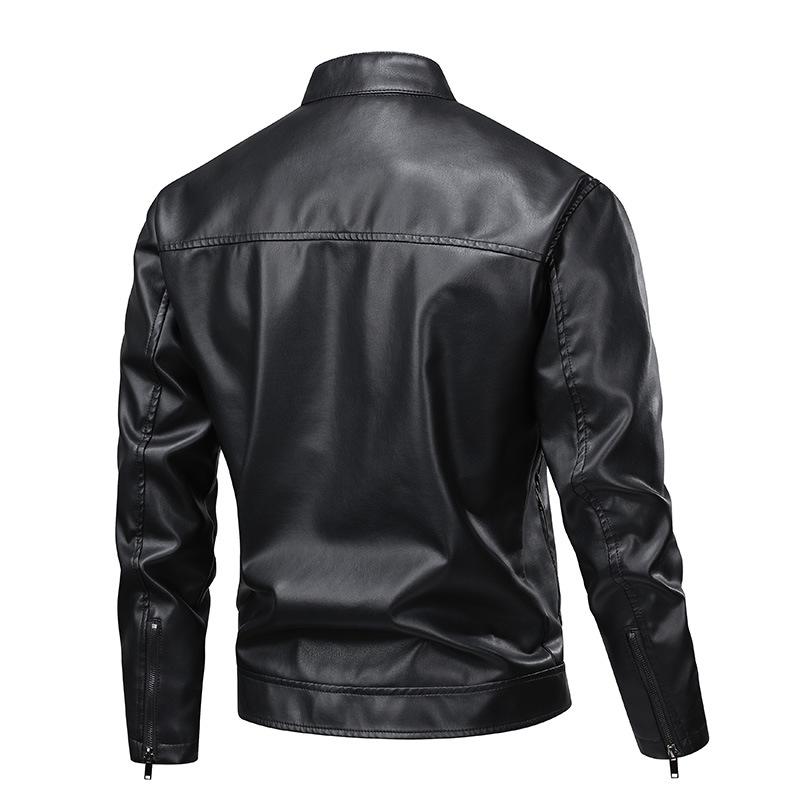 Leather Jacket Autumn and Winter Motorcycle Suit Retro Leather Jacket Stand Collar Handsome Jacket