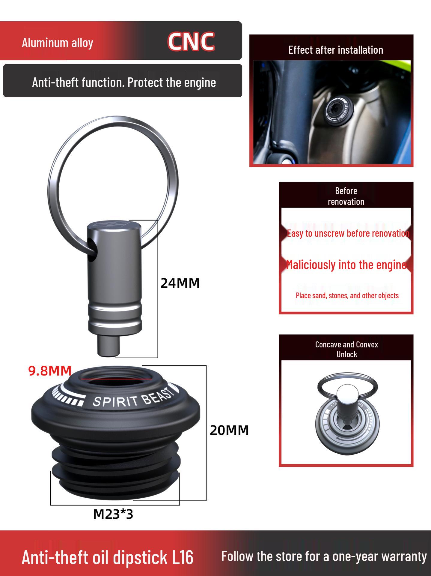 

500RR Spirit Beast Anti-Theft Key Cap & Oil Dipstick with Center Ball Head Upper Triple Clamp See Product Description