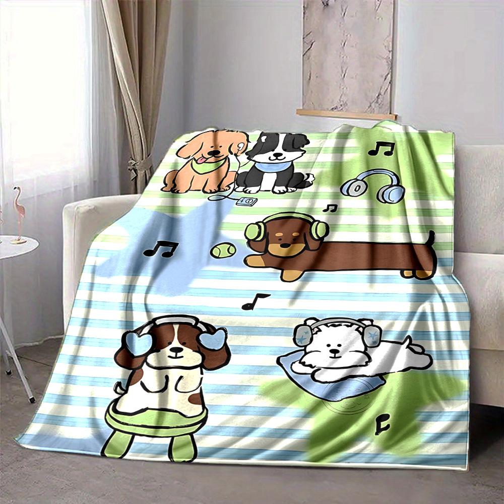 1pc Puppy Music Lightweight Flannel Blanket, Comfortable and Warm Blanket, for Office and Camping Sofa Bed, Livingroom030