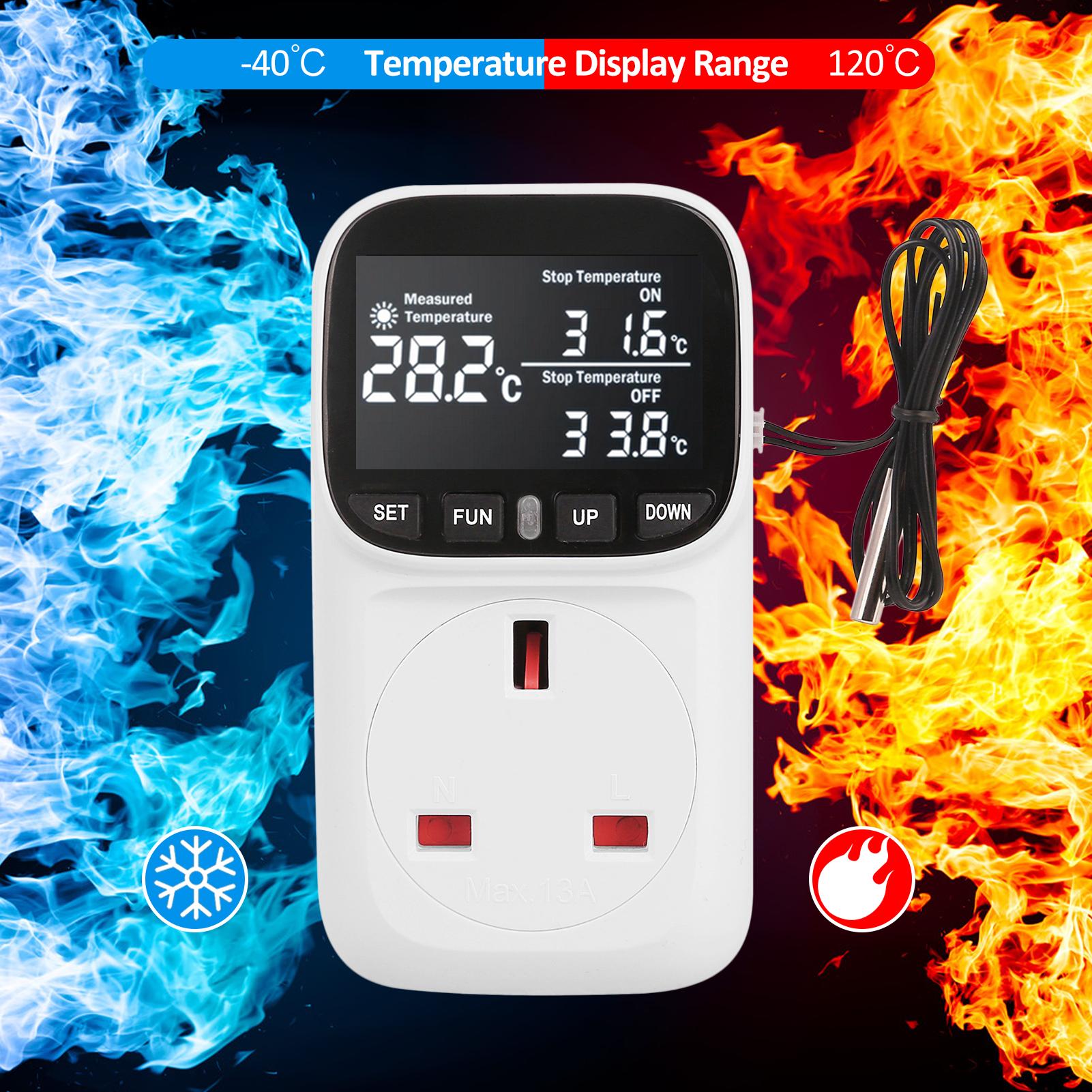 

110V 15A Temperature Controller Socket High Precision Digital Display Smart Thermostat Fish Tank Preset Timer Switch UK Plug